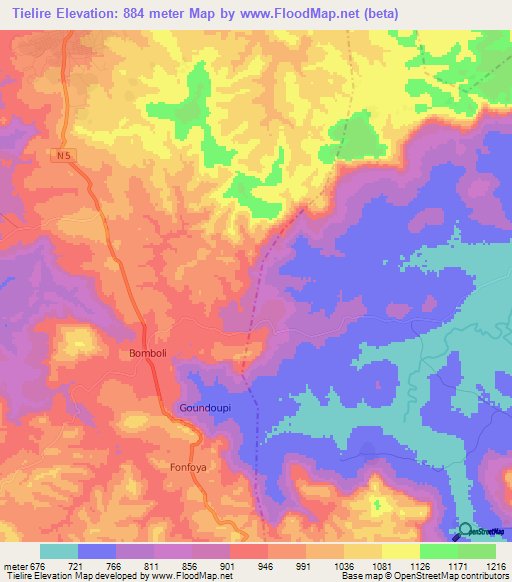 Tielire,Guinea Elevation Map