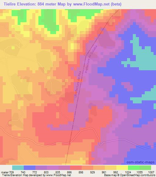 Tielire,Guinea Elevation Map