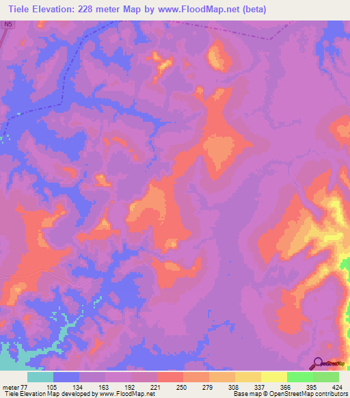 Tiele,Guinea Elevation Map