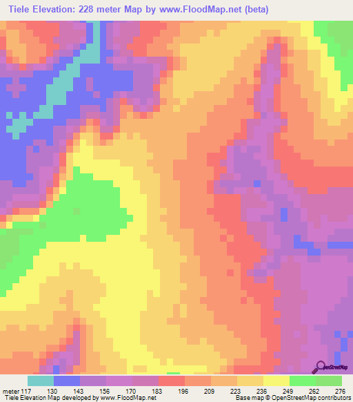 Tiele,Guinea Elevation Map