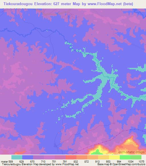 Tiekouradougou,Guinea Elevation Map