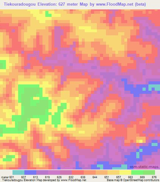 Tiekouradougou,Guinea Elevation Map