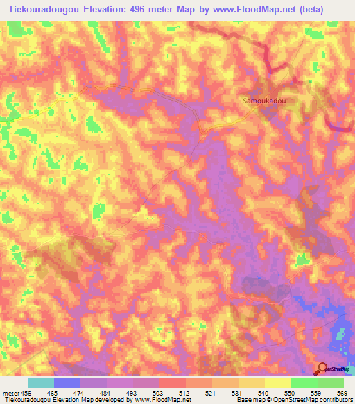 Tiekouradougou,Guinea Elevation Map