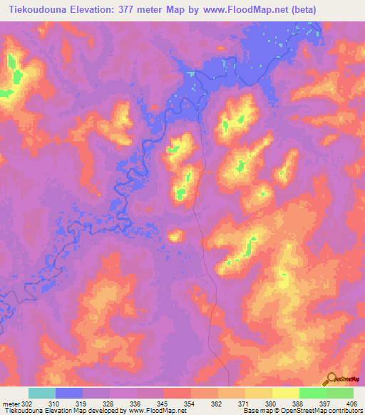 Tiekoudouna,Guinea Elevation Map