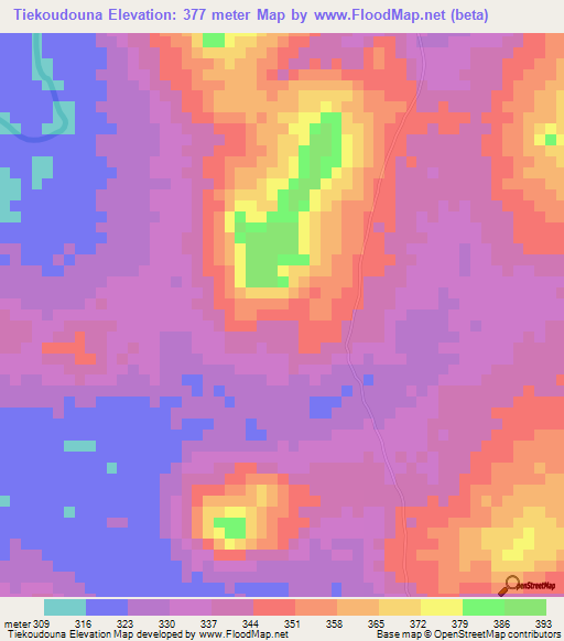 Tiekoudouna,Guinea Elevation Map