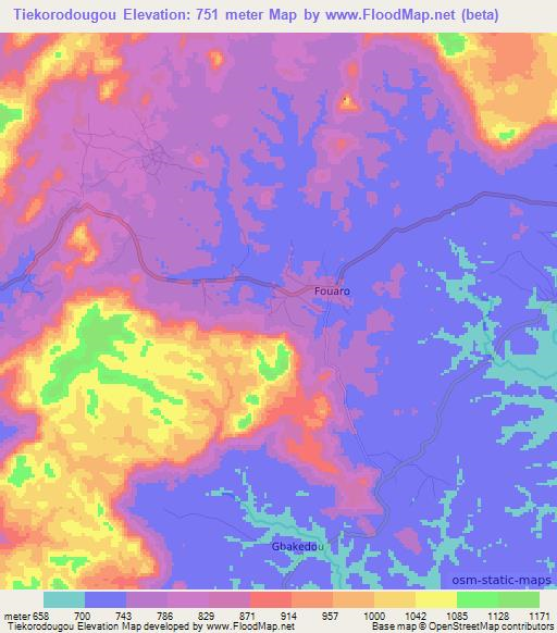 Tiekorodougou,Guinea Elevation Map