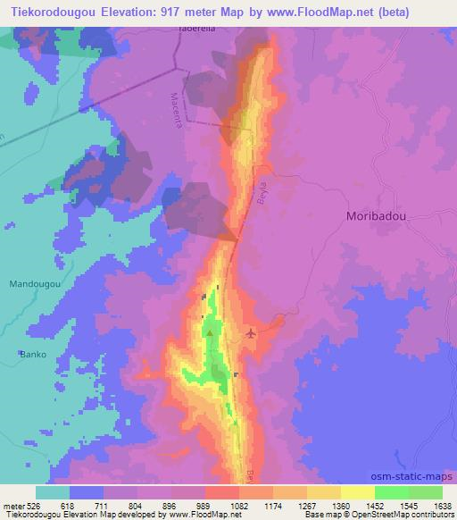 Tiekorodougou,Guinea Elevation Map