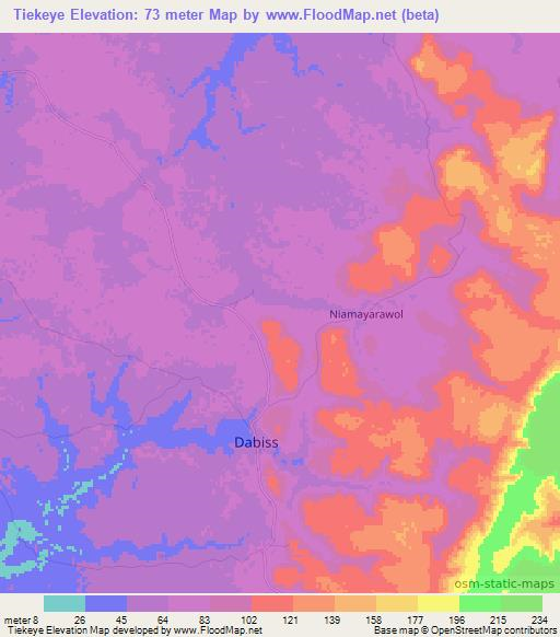 Tiekeye,Guinea Elevation Map