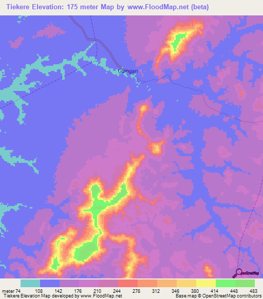 Tiekere,Guinea Elevation Map