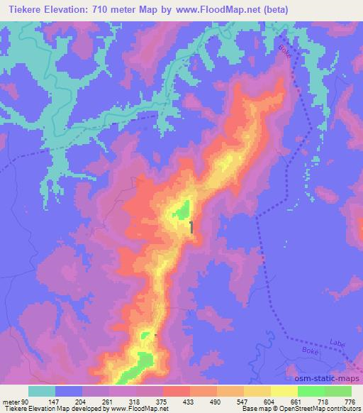 Tiekere,Guinea Elevation Map