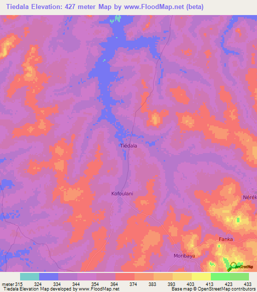 Tiedala,Guinea Elevation Map