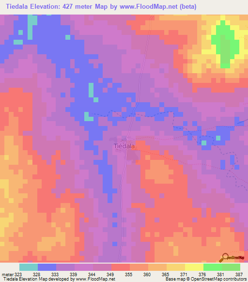 Tiedala,Guinea Elevation Map