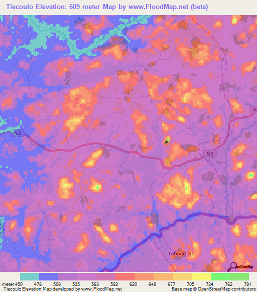 Tiecoulo,Guinea Elevation Map