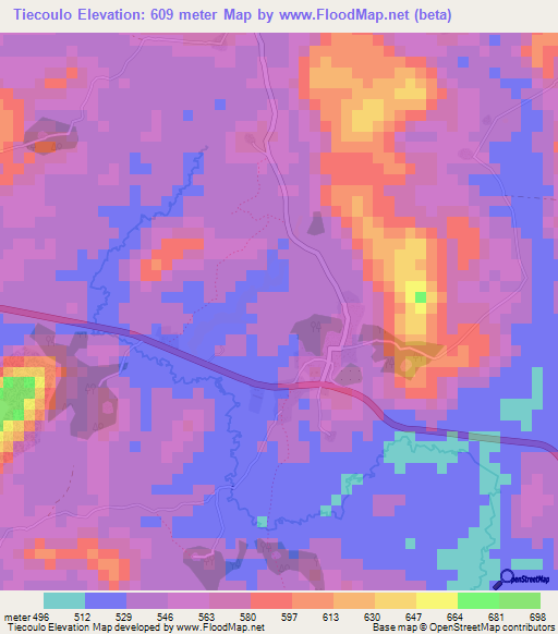 Tiecoulo,Guinea Elevation Map