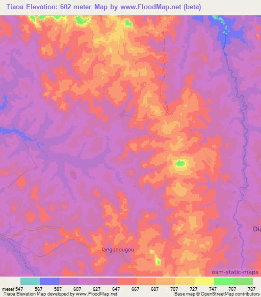 Tiaoa,Guinea Elevation Map