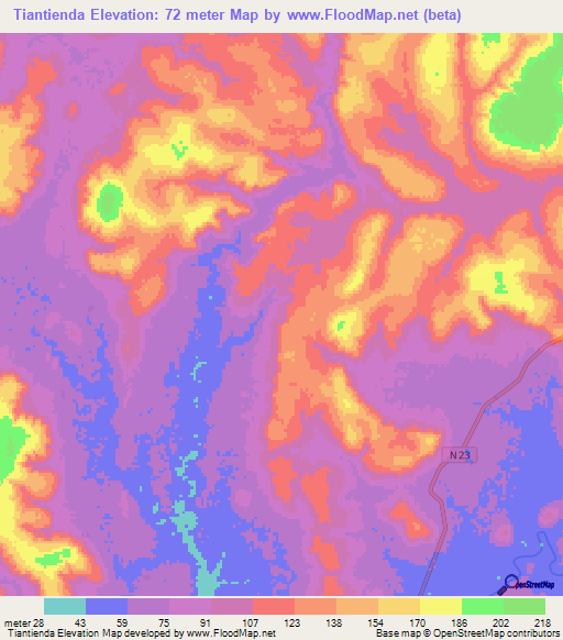 Tiantienda,Guinea Elevation Map