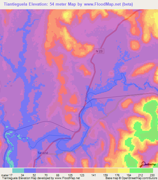 Tiantieguela,Guinea Elevation Map