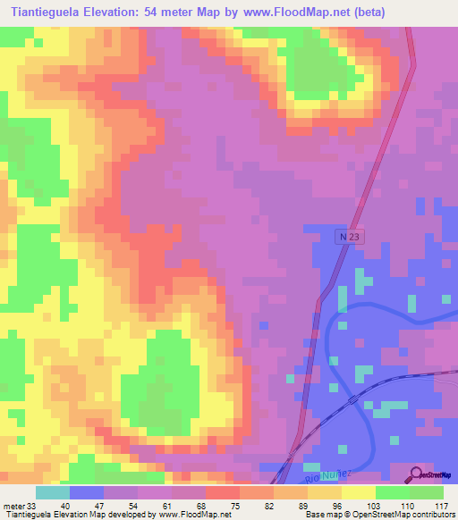 Tiantieguela,Guinea Elevation Map