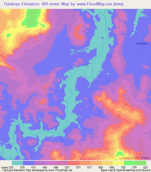 Tiankoye,Guinea Elevation Map