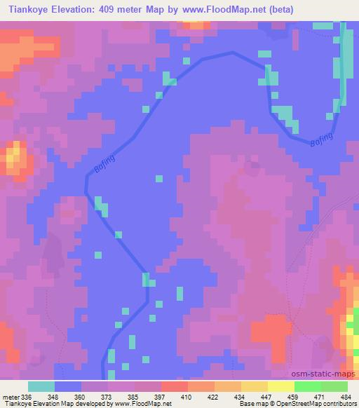 Tiankoye,Guinea Elevation Map