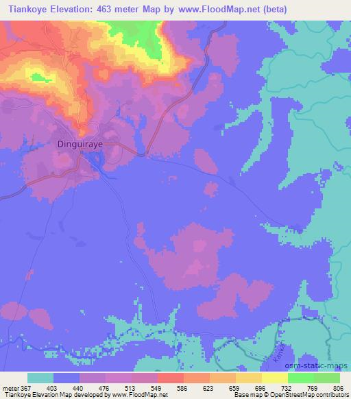 Tiankoye,Guinea Elevation Map