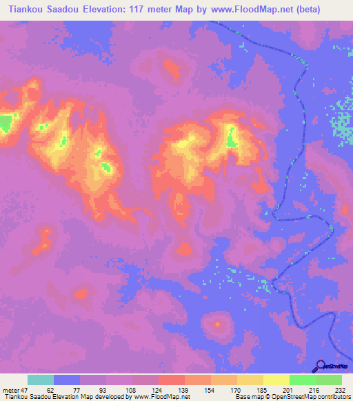 Tiankou Saadou,Guinea Elevation Map