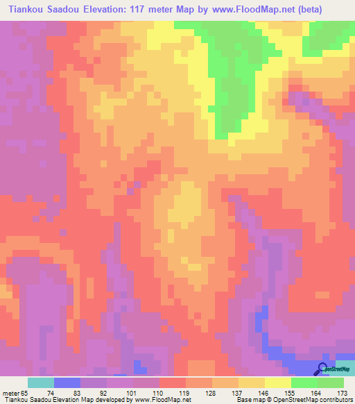 Tiankou Saadou,Guinea Elevation Map