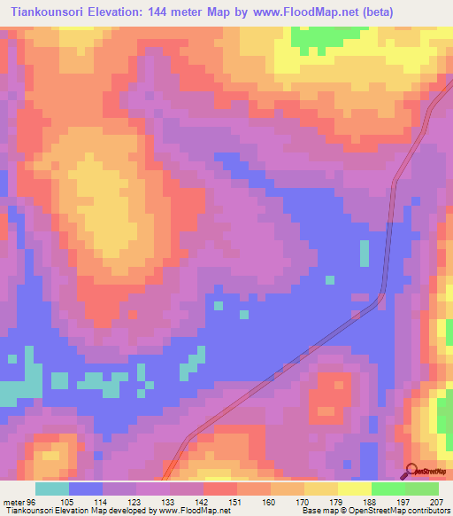 Tiankounsori,Guinea Elevation Map