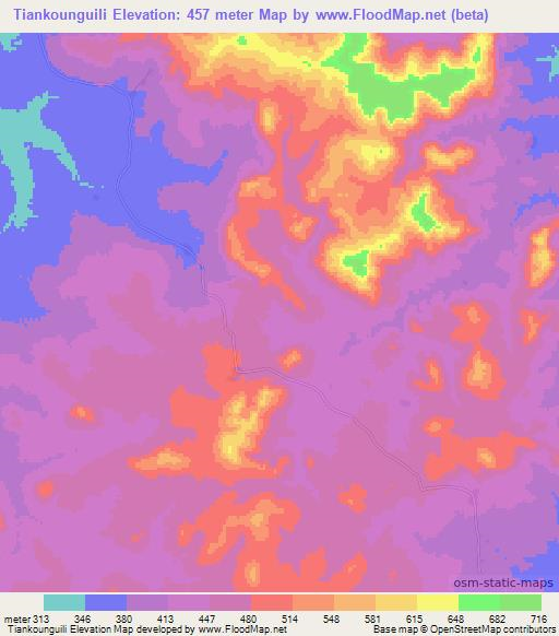 Tiankounguili,Guinea Elevation Map