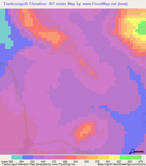 Tiankounguili,Guinea Elevation Map