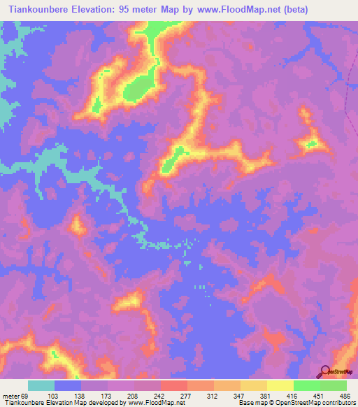 Tiankounbere,Guinea Elevation Map