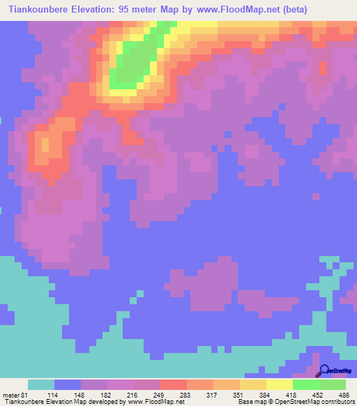 Tiankounbere,Guinea Elevation Map