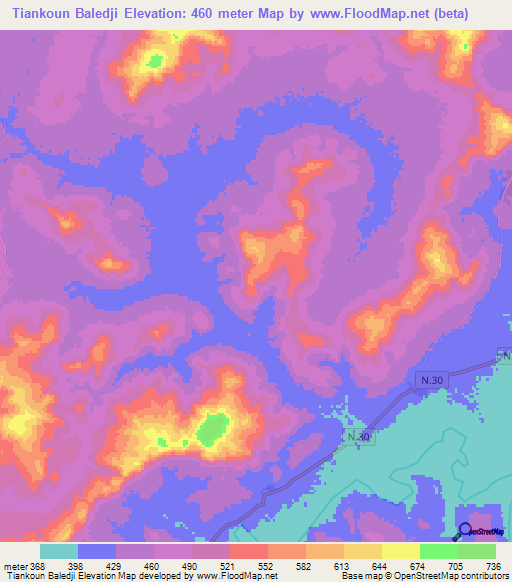 Tiankoun Baledji,Guinea Elevation Map