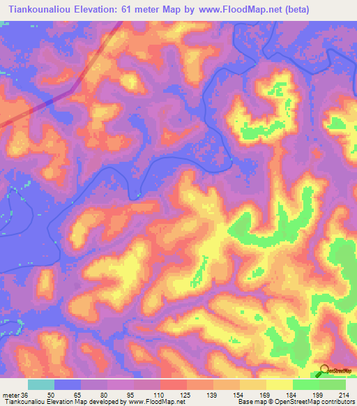 Tiankounaliou,Guinea Elevation Map