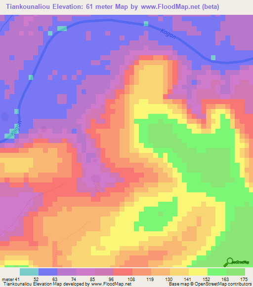 Tiankounaliou,Guinea Elevation Map