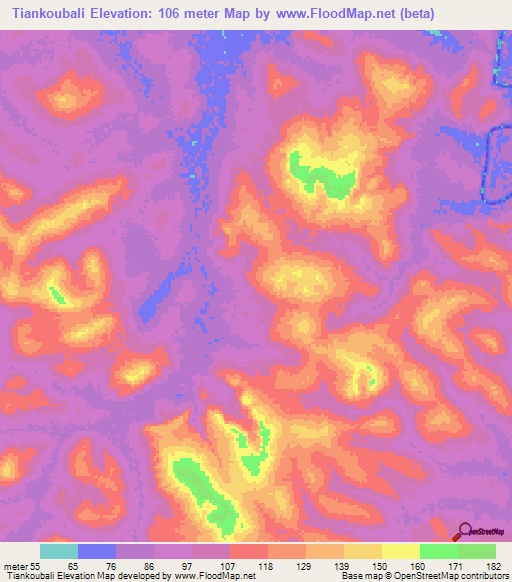 Tiankoubali,Guinea Elevation Map