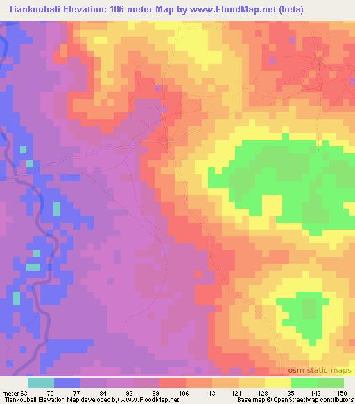 Tiankoubali,Guinea Elevation Map