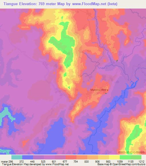 Tiangue,Guinea Elevation Map