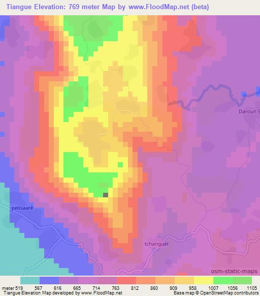 Tiangue,Guinea Elevation Map