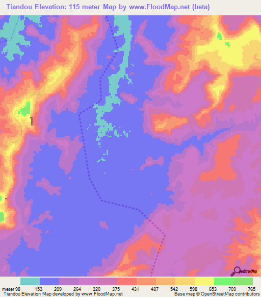 Tiandou,Guinea Elevation Map