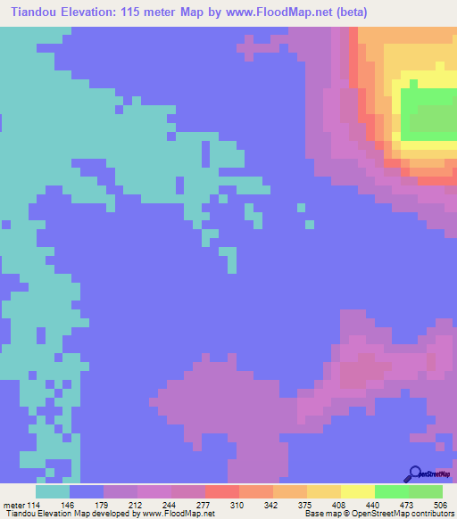 Tiandou,Guinea Elevation Map