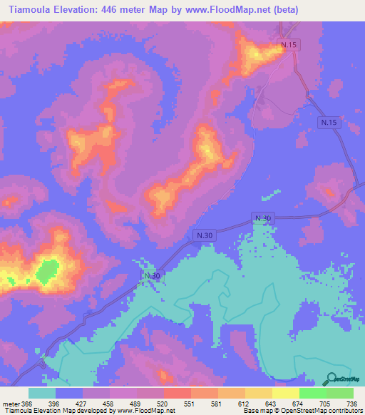 Tiamoula,Guinea Elevation Map