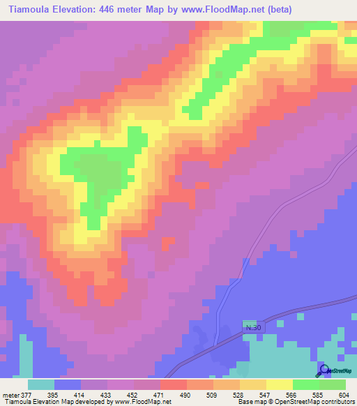 Tiamoula,Guinea Elevation Map