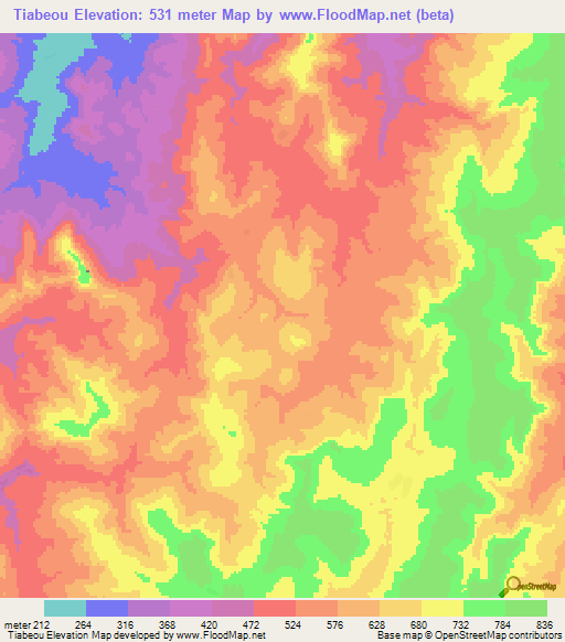 Tiabeou,Guinea Elevation Map