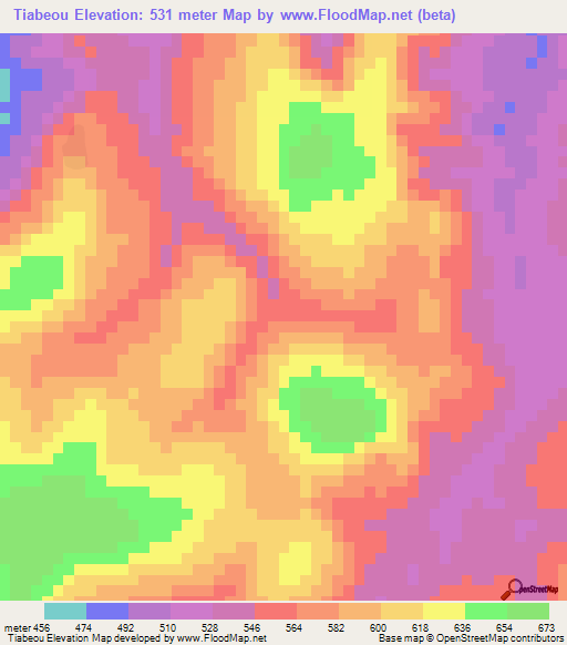 Tiabeou,Guinea Elevation Map