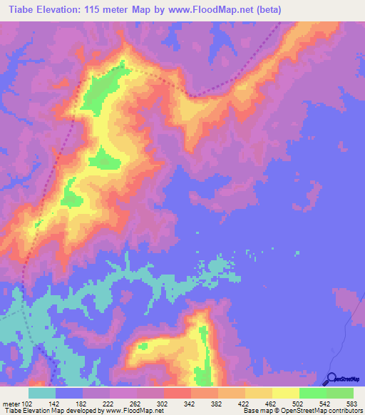 Tiabe,Guinea Elevation Map