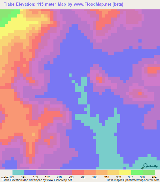 Tiabe,Guinea Elevation Map