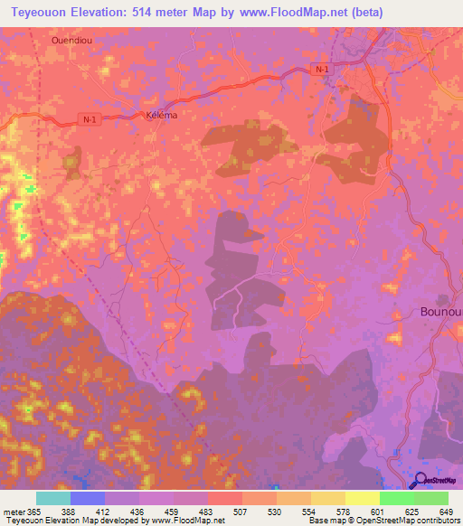 Teyeouon,Guinea Elevation Map