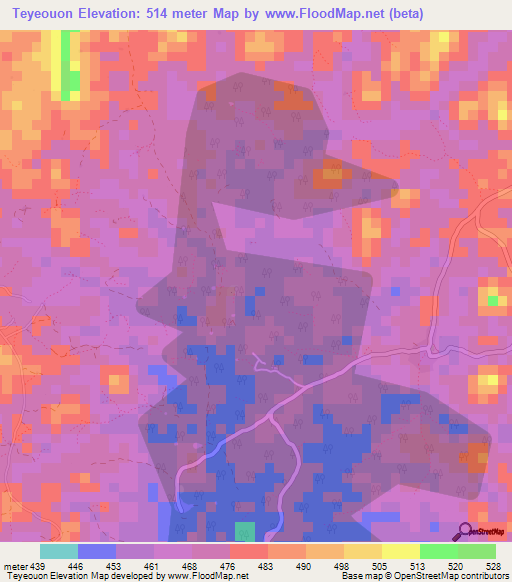 Teyeouon,Guinea Elevation Map