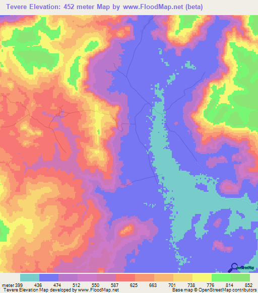 Tevere,Guinea Elevation Map